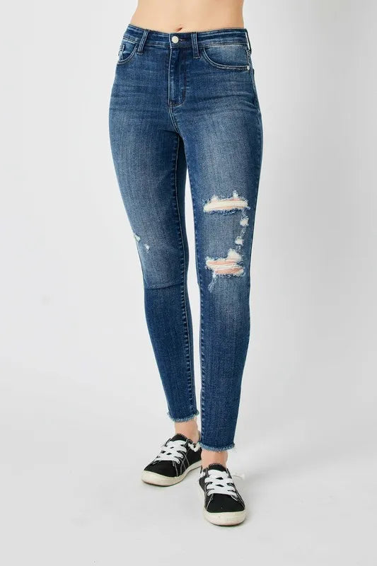 Full Size High Waist Distressed Skinny Jeans