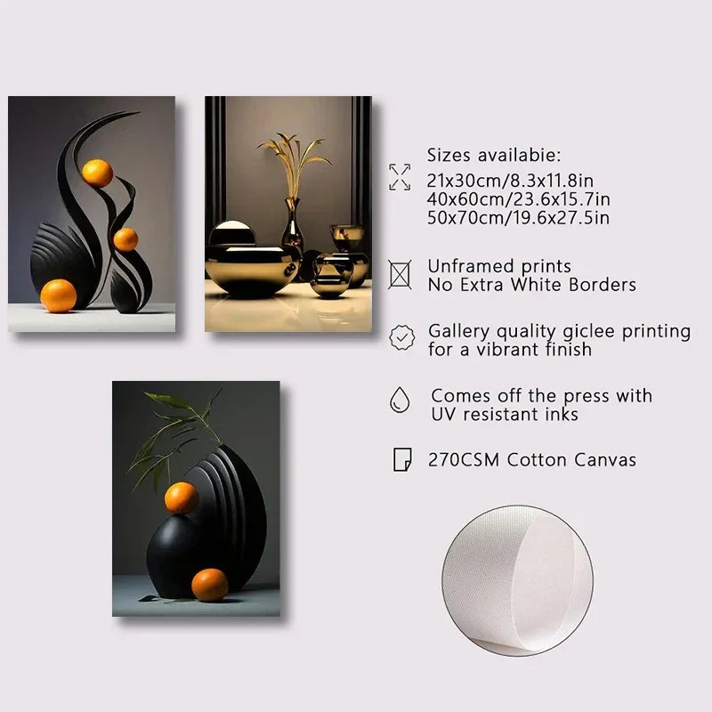 DecorBites™ Abstract Canvas Print Set: 3D Sculpture Wall Art