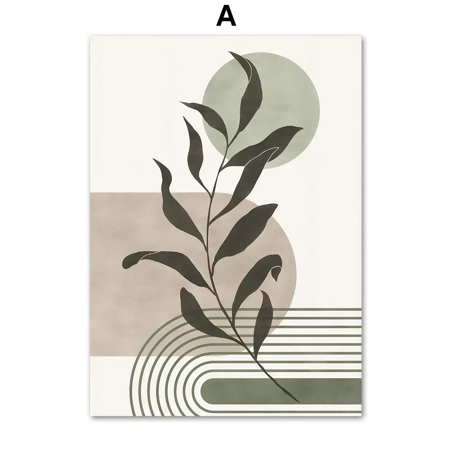 DecorBites™ Abstract Geometric Leaves Canvas Wall Art