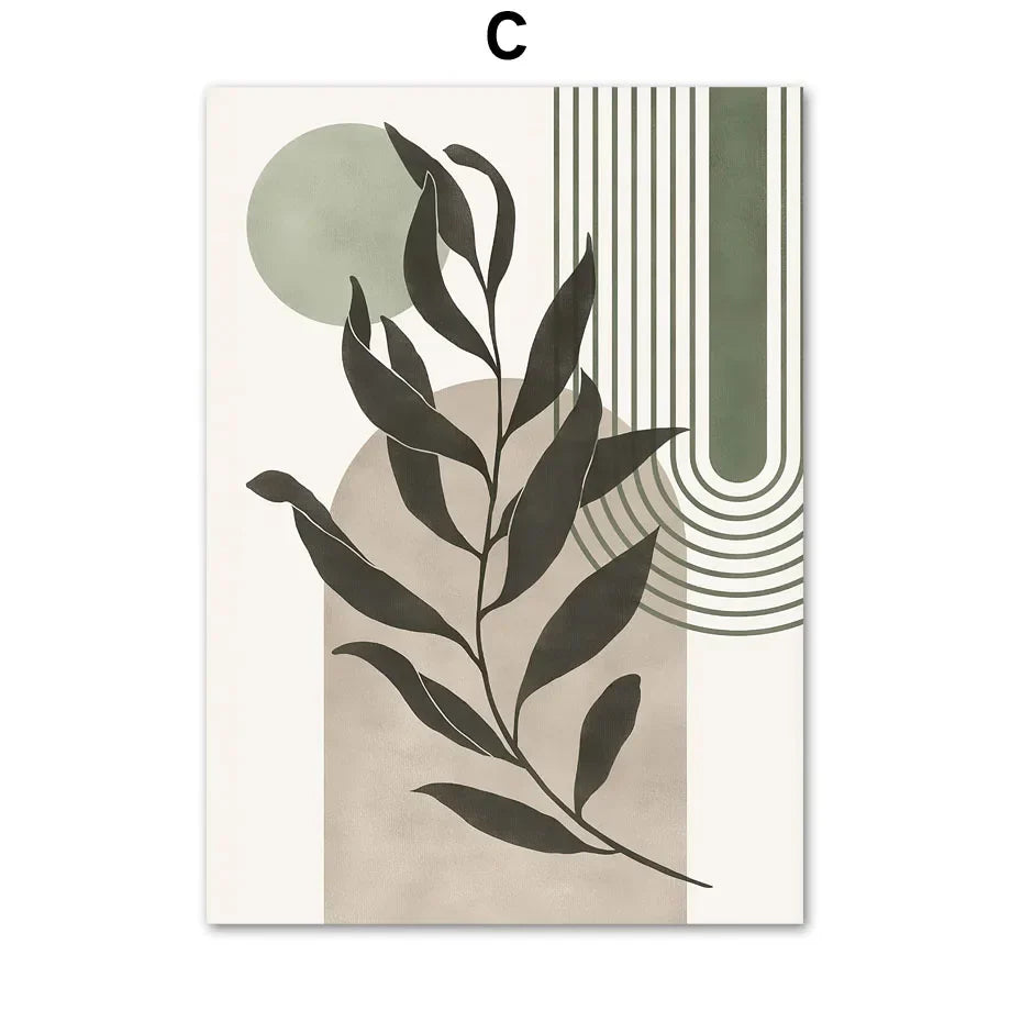 DecorBites™ Abstract Geometric Leaves Canvas Wall Art