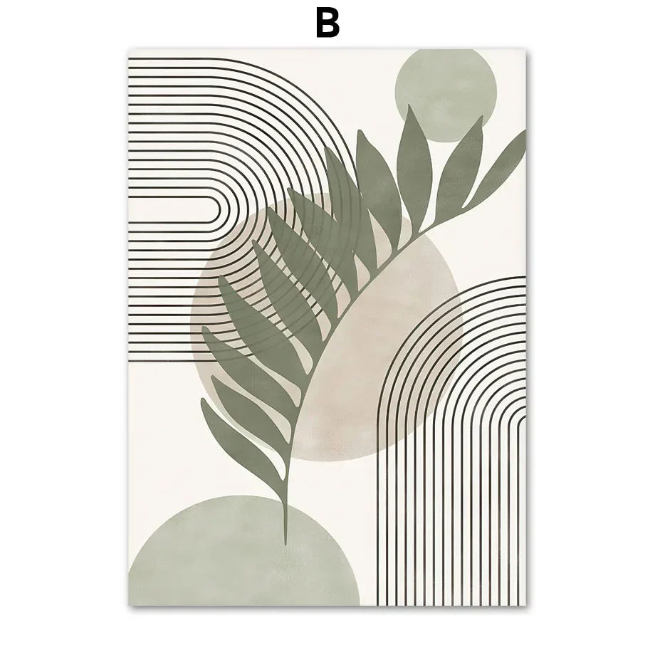 DecorBites™ Abstract Geometric Leaves Canvas Wall Art