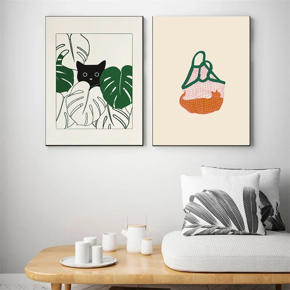 DecorBites™ Abstract Lazy Cat Canvas Wall Art