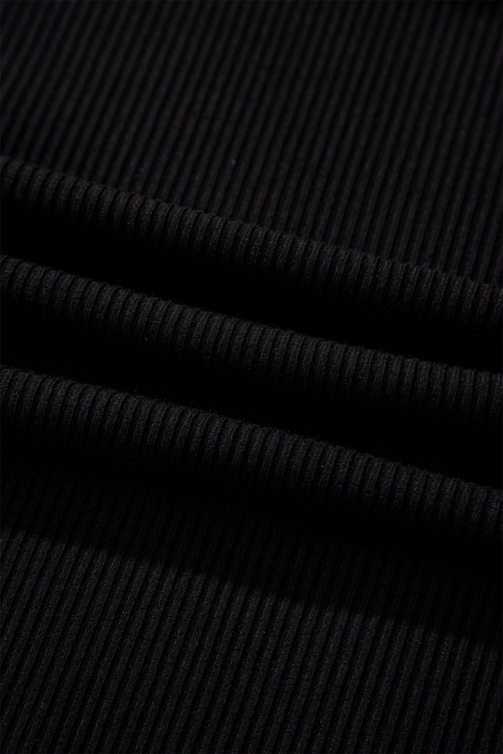 Black Ribbed Long Sleeve Crew Neck Solid Color Bodysuit