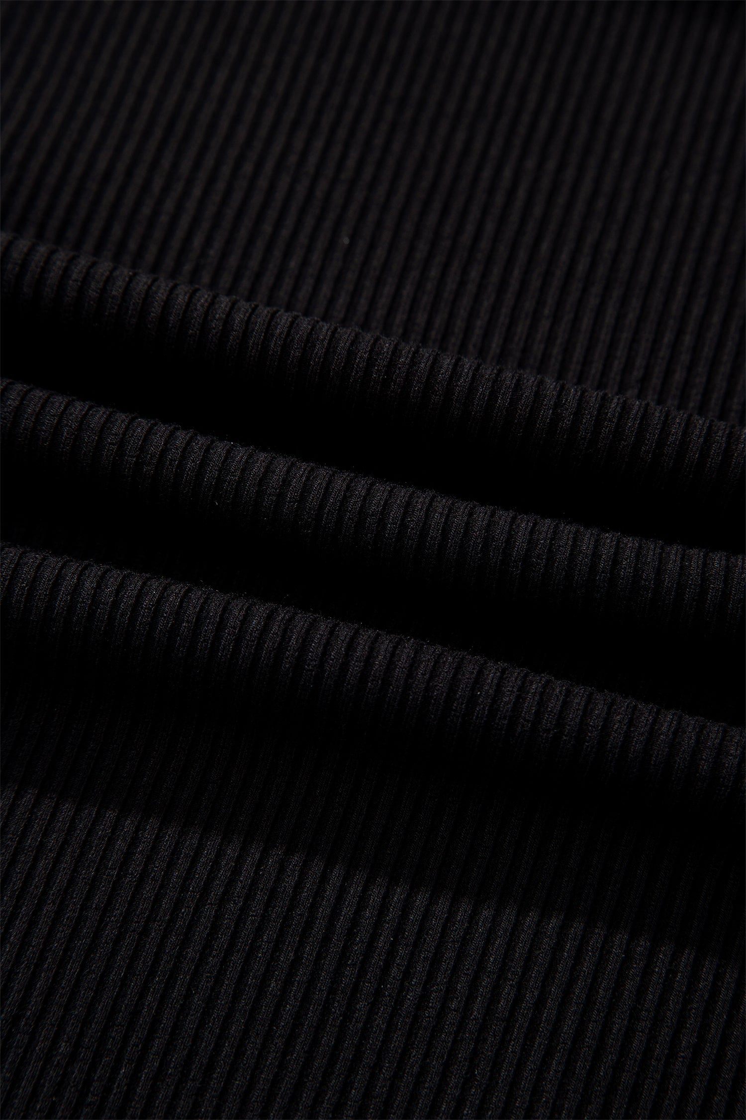 Black Ribbed Long Sleeve Crew Neck Solid Color Bodysuit