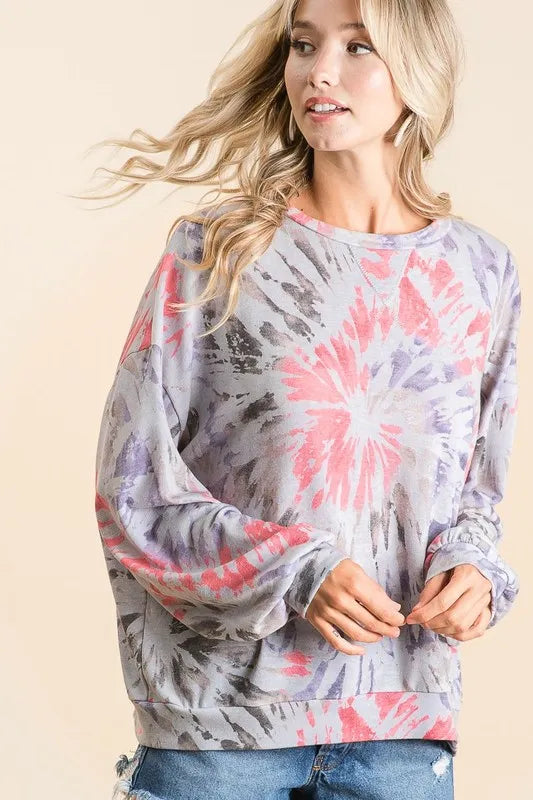 Tie Dye Print Terry Pull Over