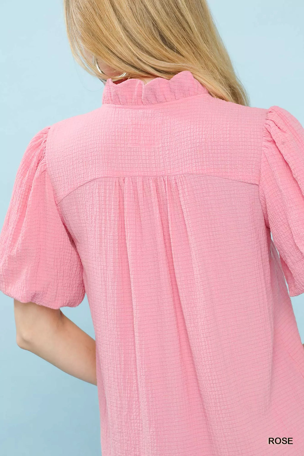 Seersucker Puff Sleeve Blouse
