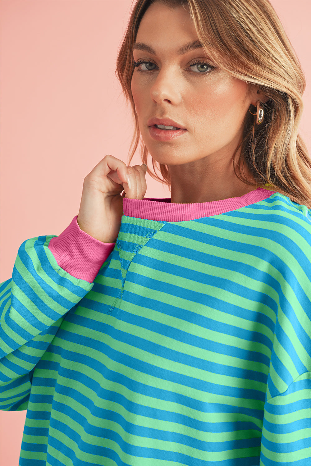 Black Stripe Contrast Edge Cross Seam Oversized Sweatshirt