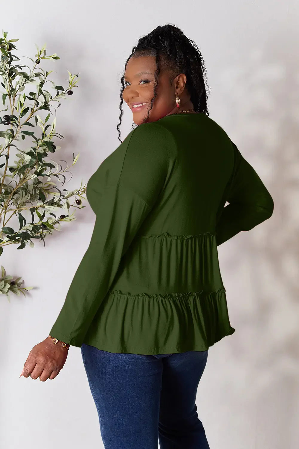 I am a Fashion Junky Take Half Button Long Sleeve Ruffle Hem Blouse