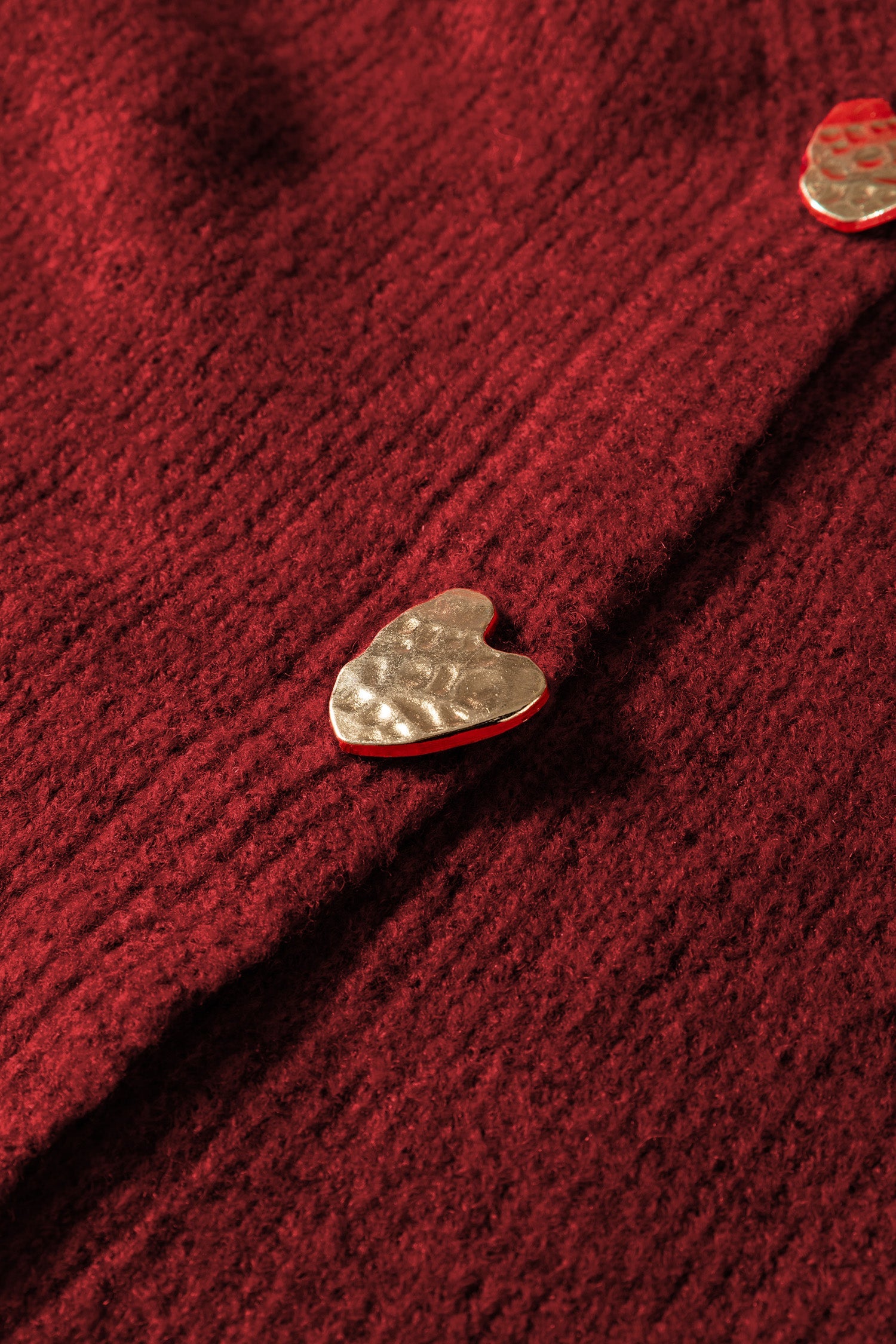 Fiery Red Heart Metal Button V Neck Cardigan Sweater