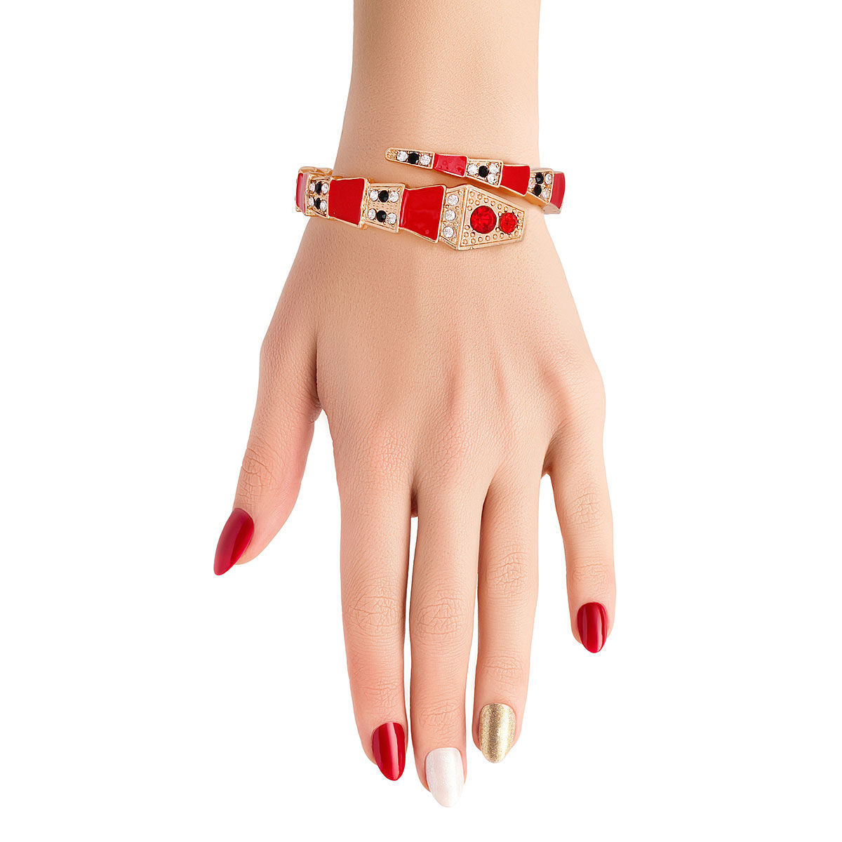 Statement Cuff Bracelet Red 3D Snake Wrap Stylish Luxury Jewelry