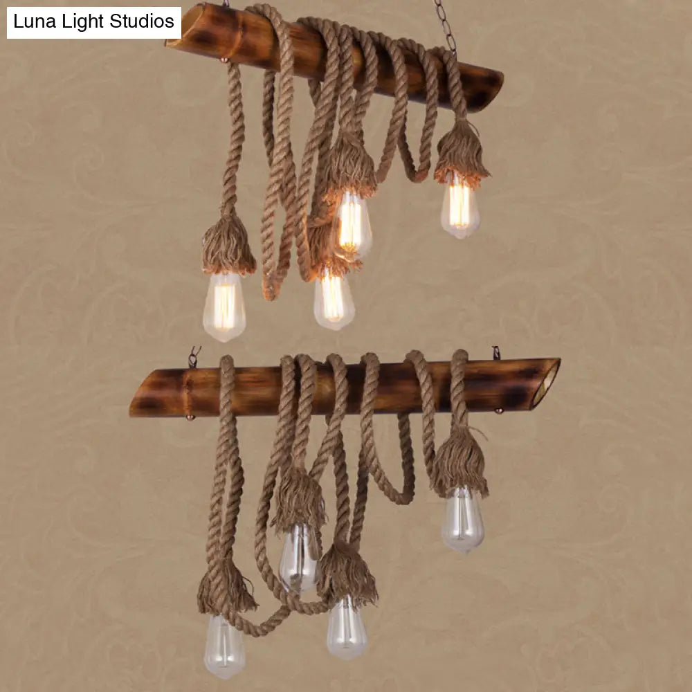 DecorBites™ Adjustable Rope Island Light with Bulb in Beige - 3/4/6-Light Bamboo Pendant