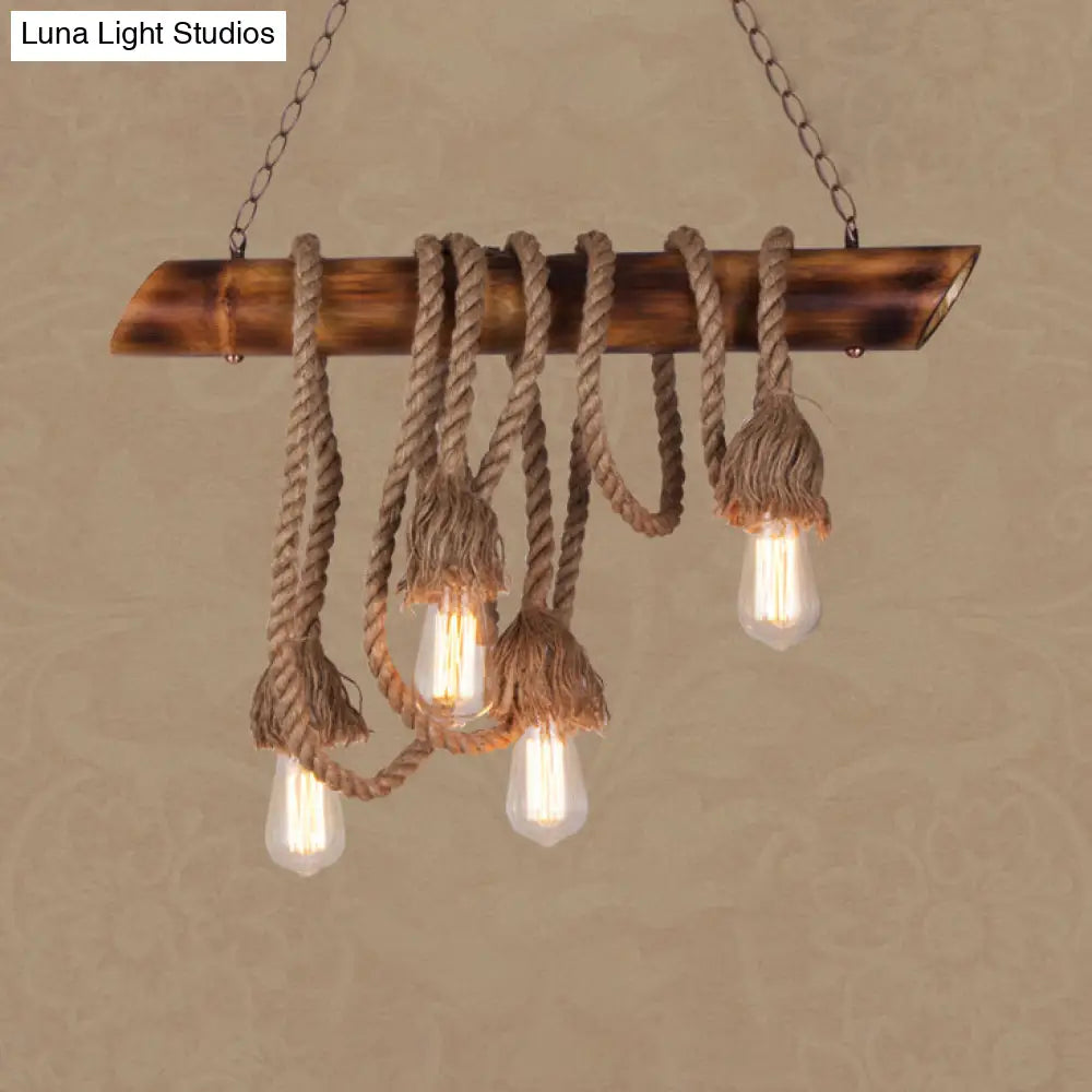 DecorBites™ Adjustable Rope Island Light with Bulb in Beige - 3/4/6-Light Bamboo Pendant