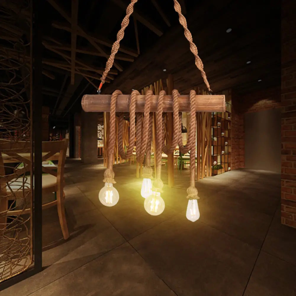 DecorBites™ Adjustable Rope Island Light with Bulb in Beige - 3/4/6-Light Bamboo Pendant
