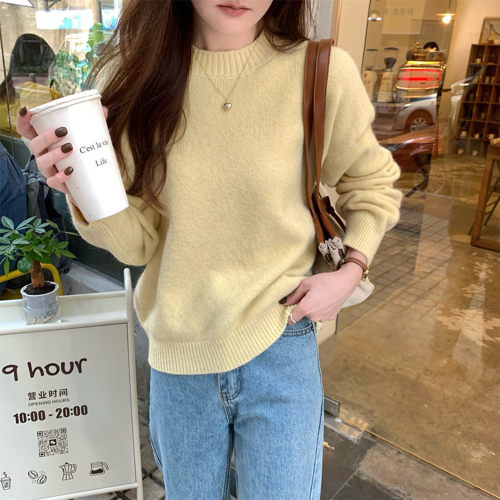 Korean Style Soft Glutinous Loose Candy Color Sweater