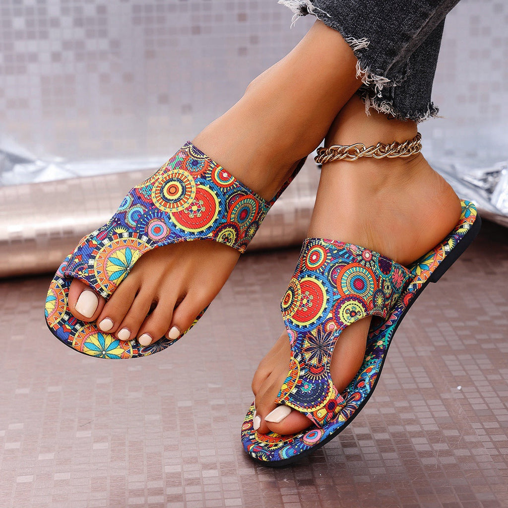 Womens Floral Flip-flops With A Flat Sole See size chart under “more details”