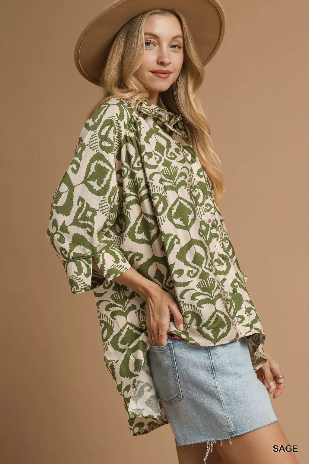 Abstract Print Button-Up Oversized Shirt