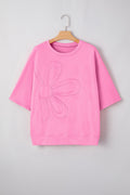 Sachet Pink Floral Patched Half Sleeve Tunic Top