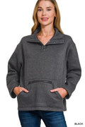 Fleece Washed High Neck Kangaroo Pocket Sweatshirt