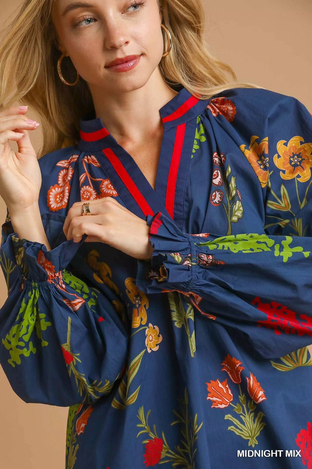 Floral Print Flounce Sleeve Blouse