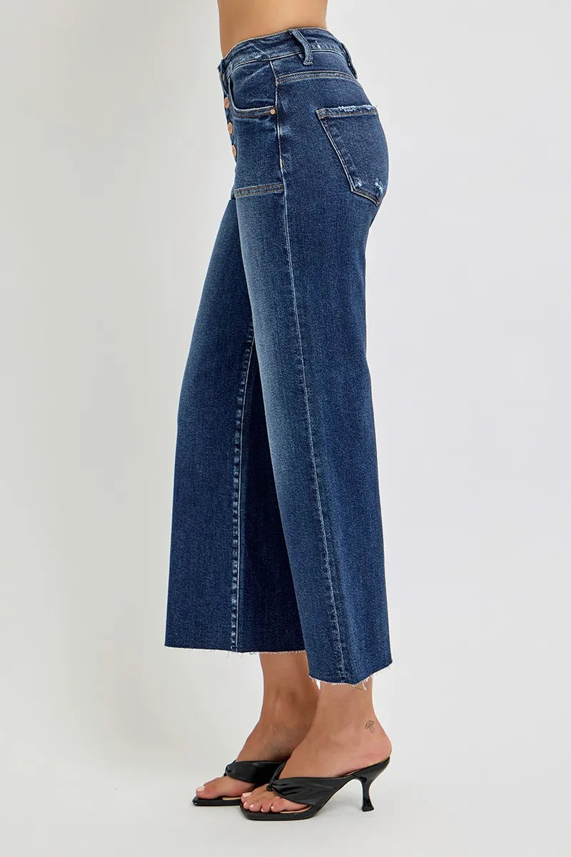 Full Size High Rise Crop Wide Button Up Jeans Plus Size
