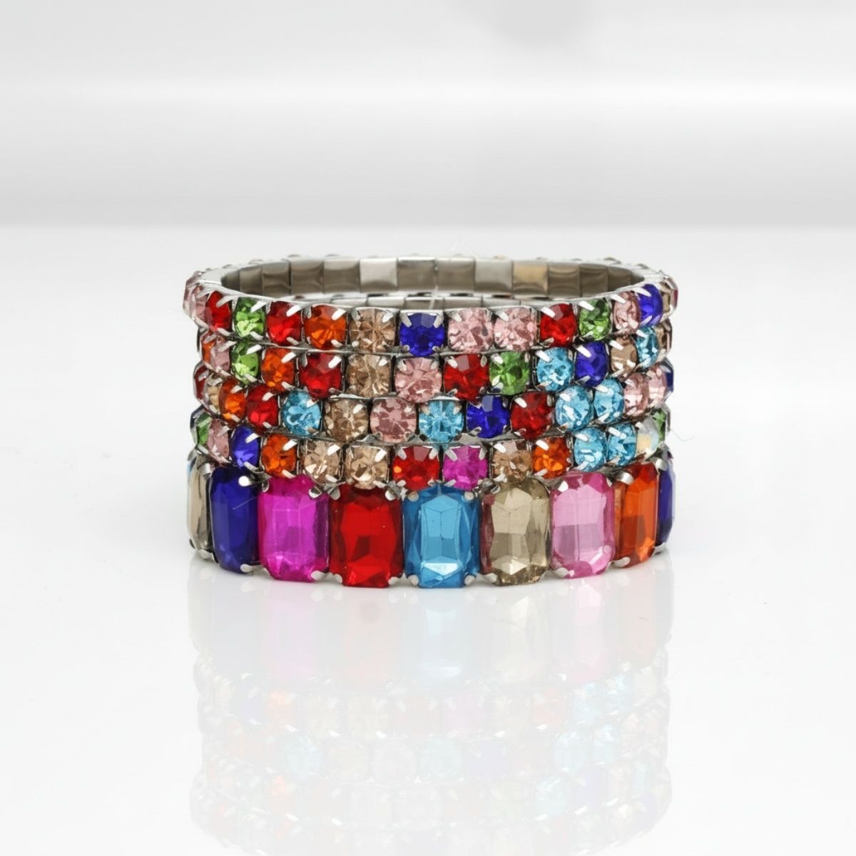 Tennis Bracelets Silver Multicolor Crystal Set Stylish Jewelry