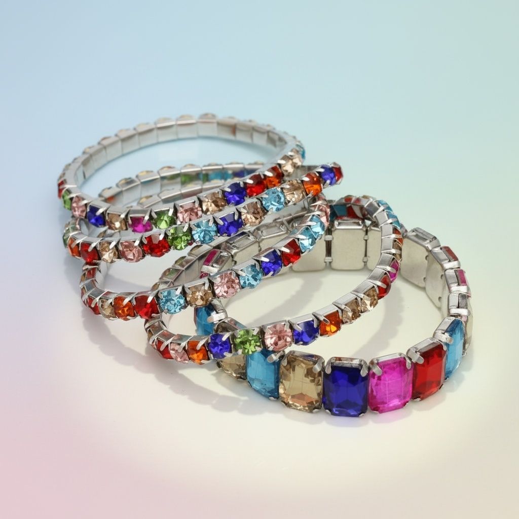 Tennis Bracelets Silver Multicolor Crystal Set Stylish Jewelry