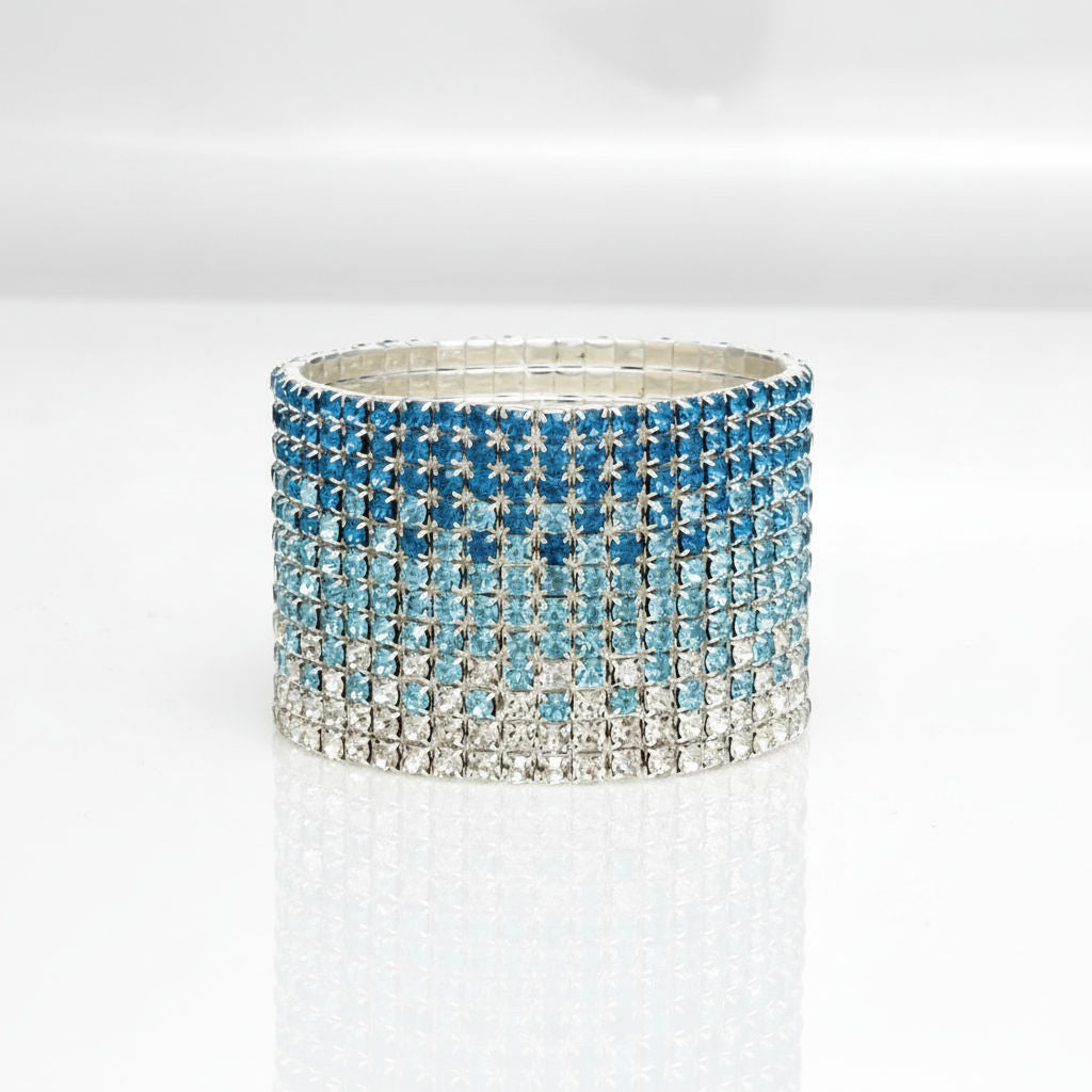 Statement Blue Ombre Rhinestone 12-Row Bangle Bracelet Stylish Chic Jewelry