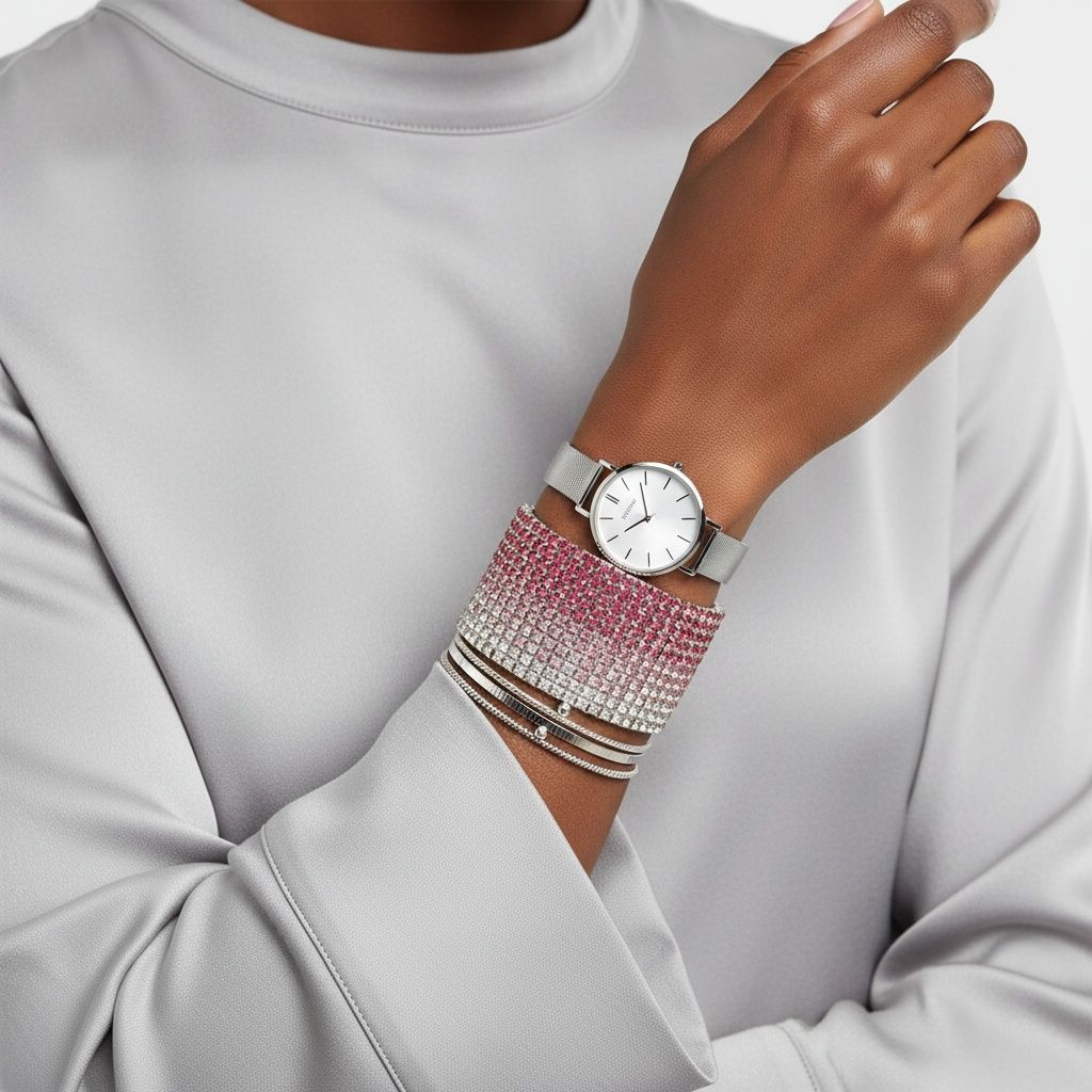 12 Row Pink Ombre Rhinestone Bangle Bracelet – Stylish Statement Jewelry