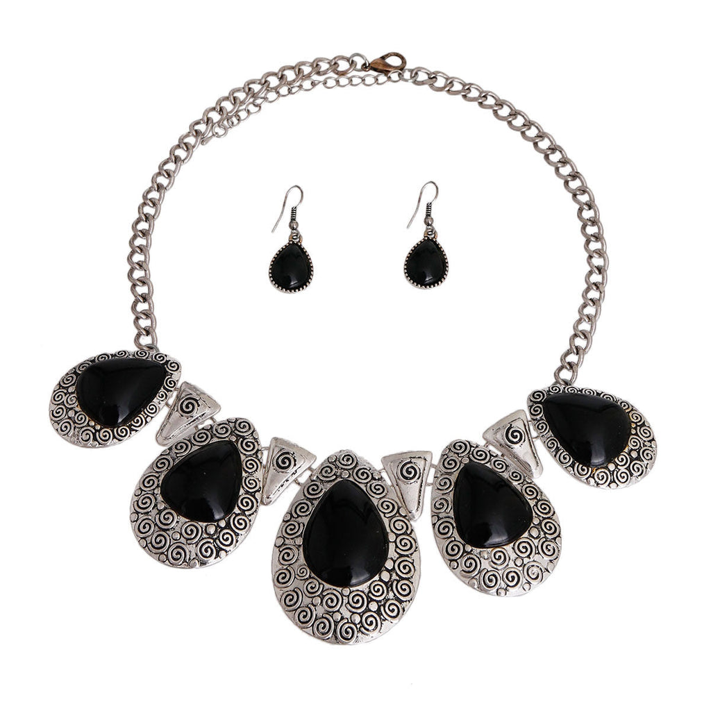 Statement Teardrop Necklace Black Collar Stylish Chic Jewelry