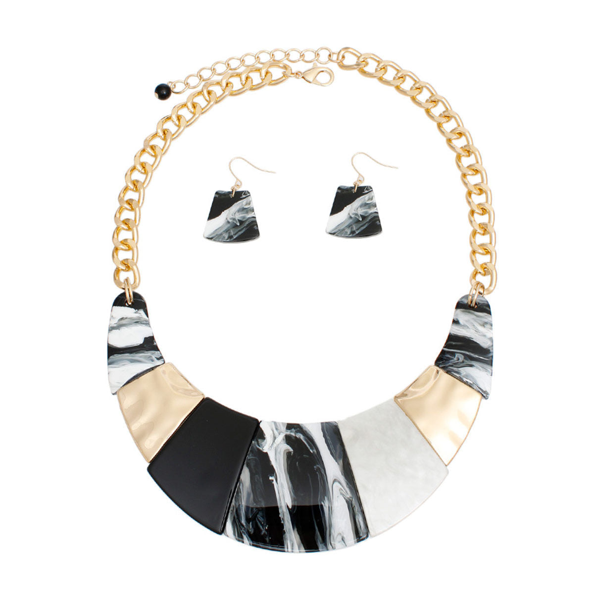 Statement Necklace Marbled Black Bib Chain for Women Stylish Chic Jewelry