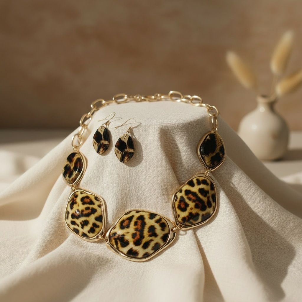 Statement Necklace Dimensional Bright Leopard Link Stylish Collar