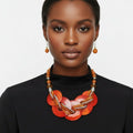 Beaded Collar Necklace with Orange Shell Discs for Women – Stylish Statement Jewelry