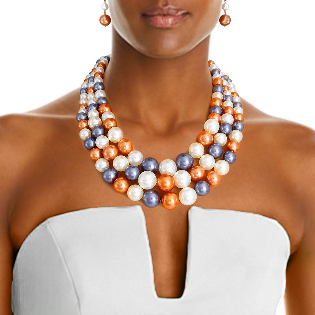 Layered Pearl Necklace Set 3 Layer Gold and Cream Stylish Statement Jewelry