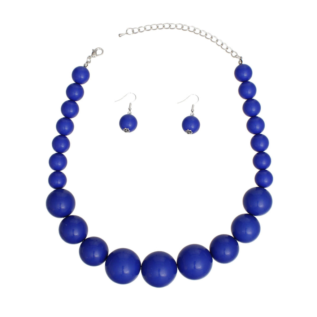 Statement Graduated Bead Necklace, Royal Blue Beaded Ball, Stylish Chic Accessory