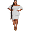 Plus Size 5XL White Off-Shoulder Shorts Set Casual Chic