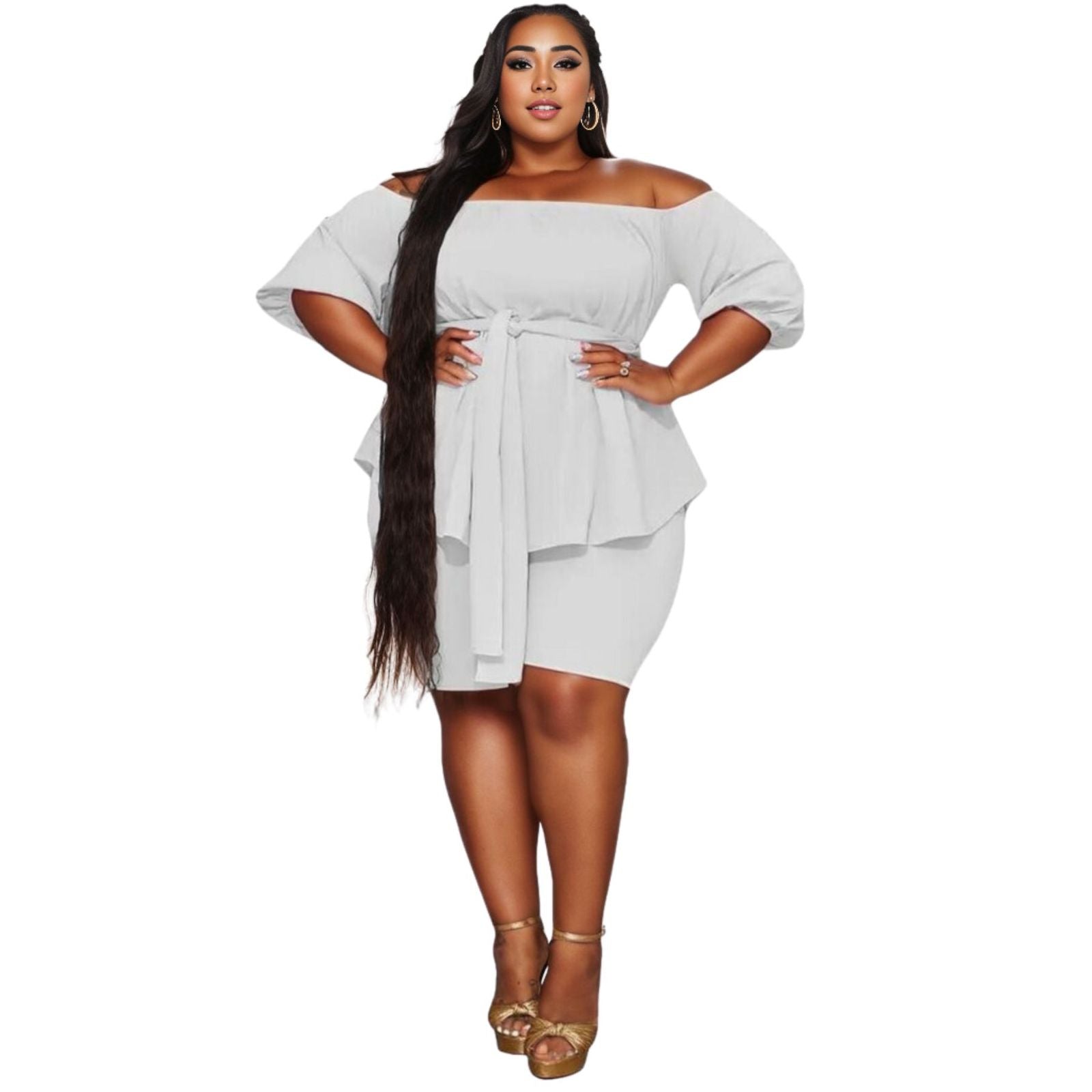 Plus Size 5XL White Off-Shoulder Shorts Set Casual Chic