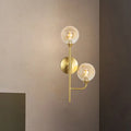DecorBites™ Amber/Smoke Gray Glass 2-Head LED Wall Sconce - Sphere Bathroom Wall Mount Light with Brass Finish