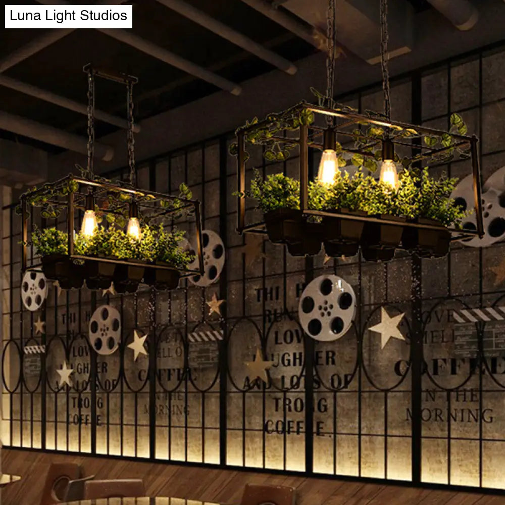 DecorBites™ Antique Black Metal Island Pendant: 2 Heads with LED Down Lighting for Restaurants, Plant Decor