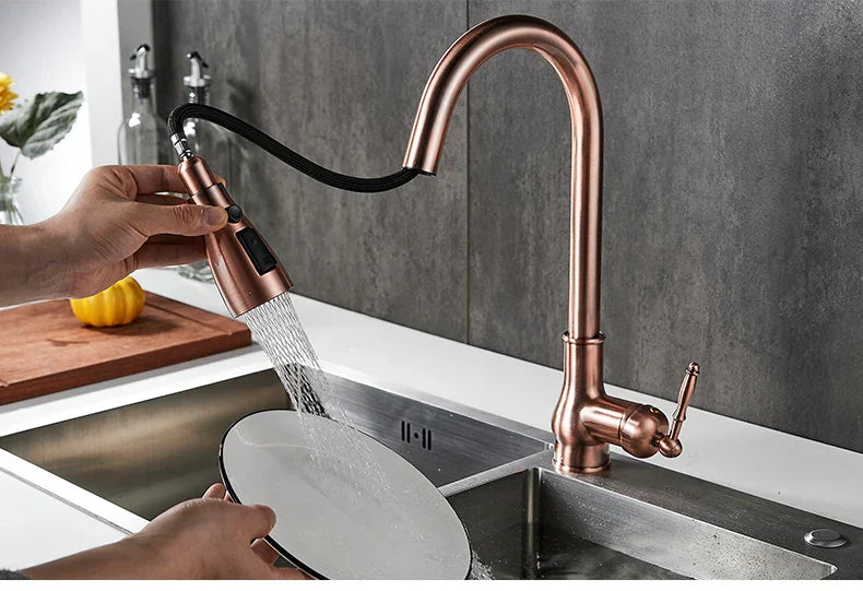 DecorBites™ Antique Bronze Pull Out Kitchen Faucet