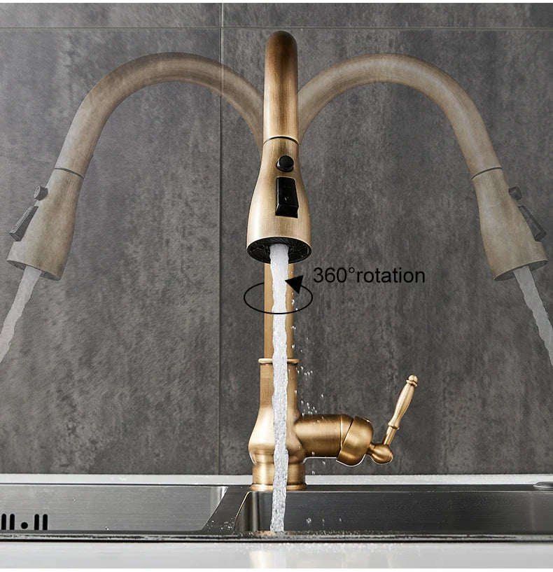 DecorBites™ Antique Bronze Pull Out Kitchen Faucet