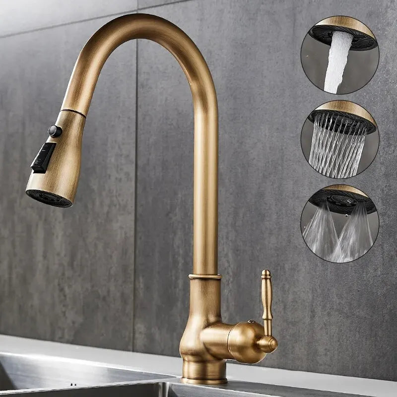 DecorBites™ Antique Bronze Pull Out Kitchen Faucet