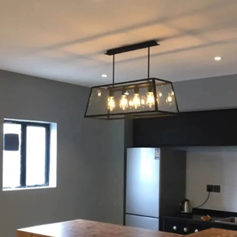 DecorBites™ Antique Clear Glass Pendant Light with 4 Heads for Dining Room and Island in Black