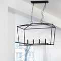 DecorBites™ Antique Linear Cage Island Ceiling Light - Stylish, 4-Light Wrought Iron Pendant in Black for Restaurants