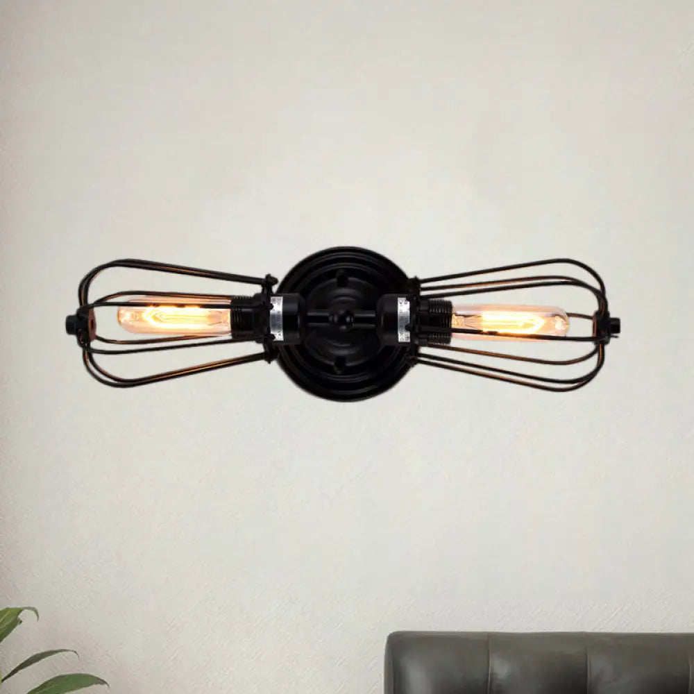 DecorBites™ Antique Style Black/Bronze Caged Sconce Light - 2-Light Wrought Iron Mini Wall Lamp for Dining Room