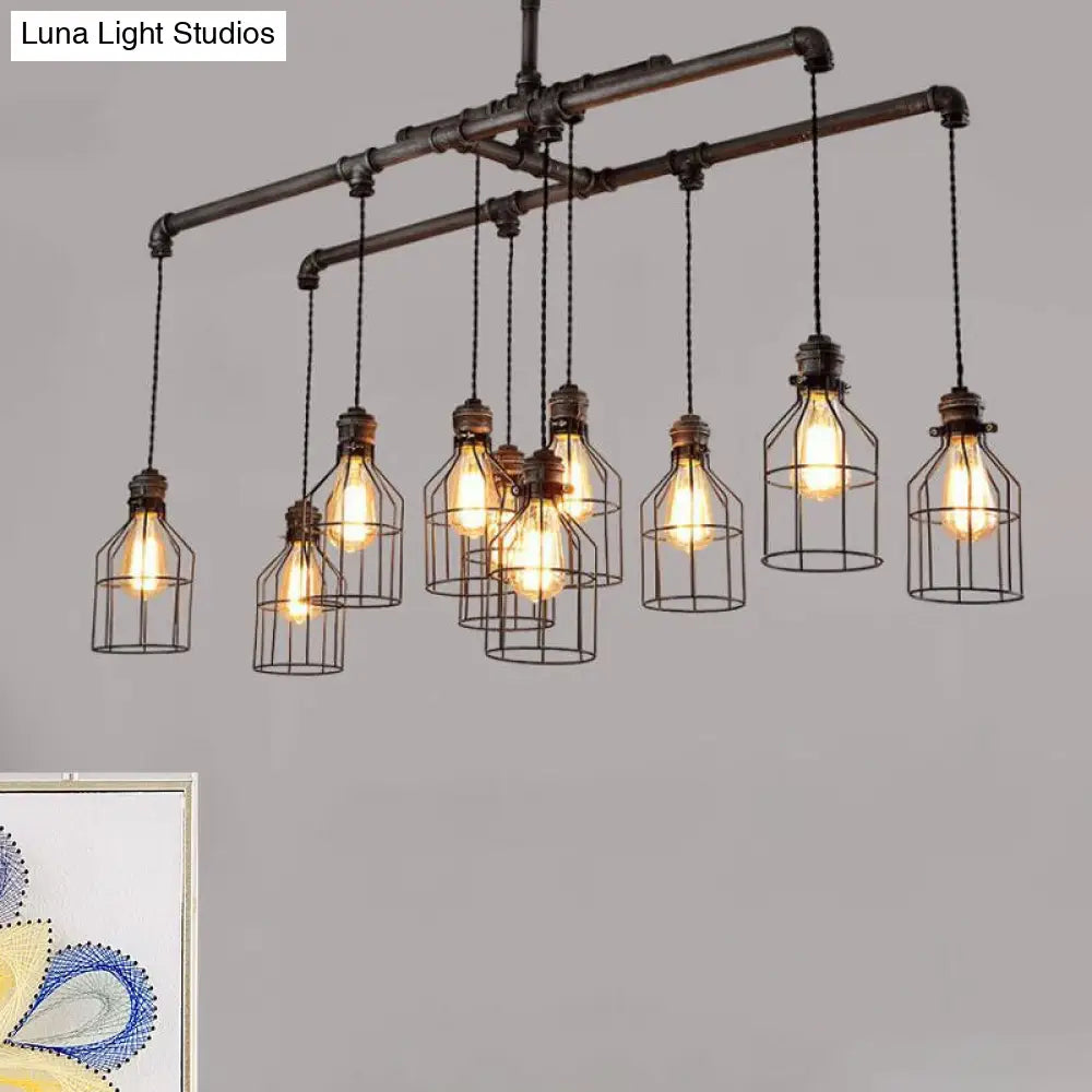 DecorBites™ Antique Style Bronze Iron Pendant Light with 6/10 Bulb Cage, Water Pipe Design - Ideal Island Lighting for Dining Room