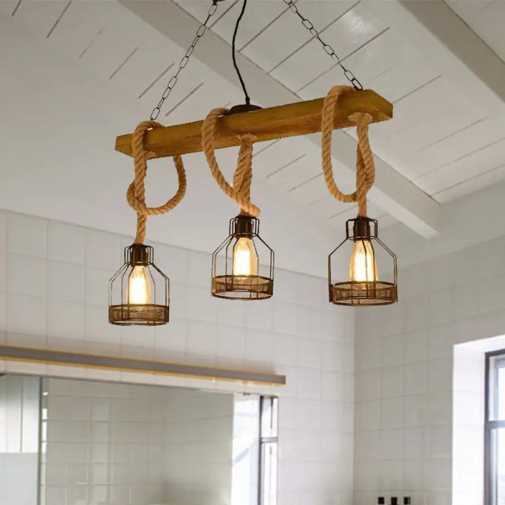 DecorBites™ Antiqued Black Pendant Chandelier – Caged Restaurant Island Lighting (3 Lights)