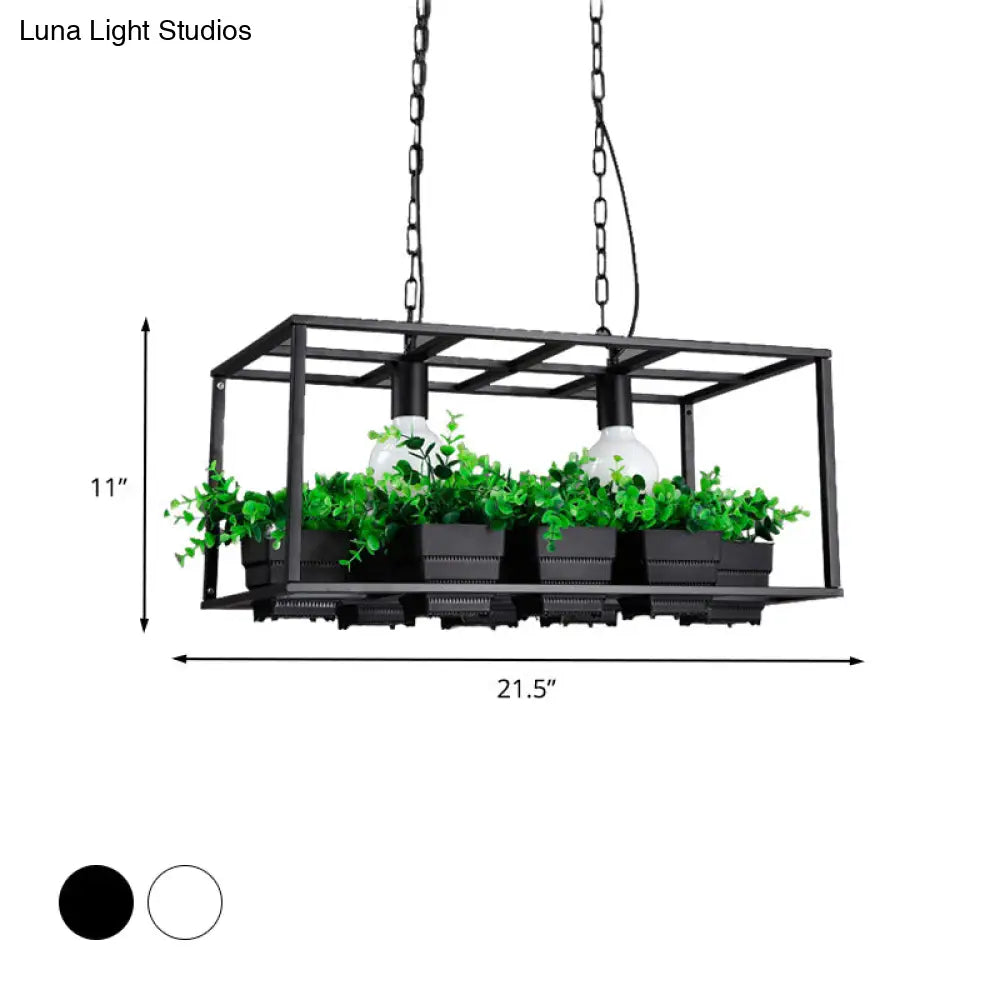 DecorBites™ Antiqued Metal Island Lamp: 2 Heads, Black/White, Hanging Ceiling Light for Restaurants - 21.5"/25.5" Long