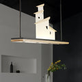 DecorBites™ Art Deco Island Pendant Ceiling Light, LED Metal Fixture in White with Wood Bracket - Warm/White Light