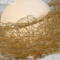 DecorBites™ Artistry Milk White Glass Ball Chandelier Pendant 1/2/3-Light Golden Hanging Lamp with Birds and Hand Sewn Aluminum Nest