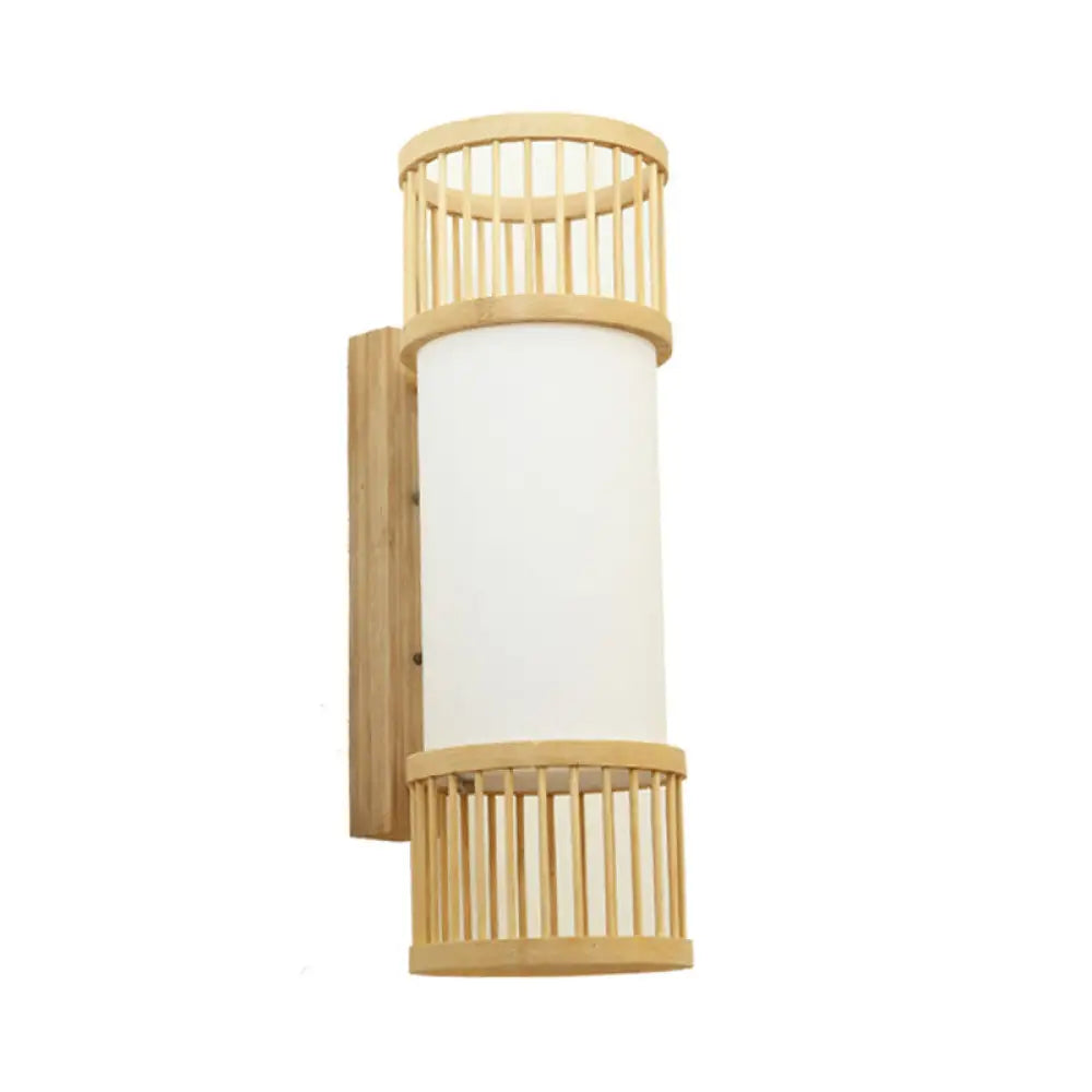DecorBites™ Asian Bamboo Cylinder Shade Wall Sconce Light in Beige - Stylish 1-Head Wall Lamp for Stairway
